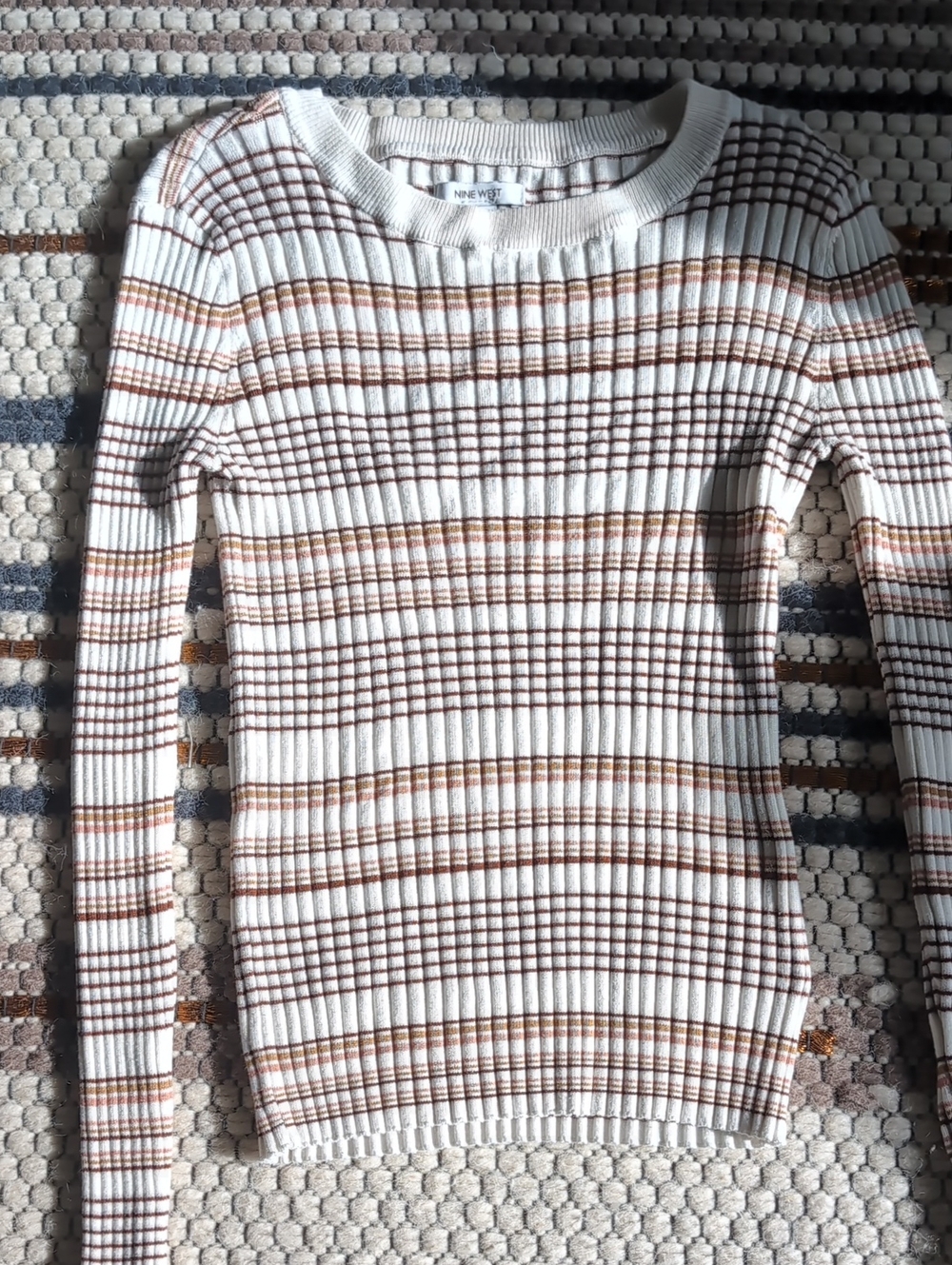 Nine West Cream Ribbed Stripe Sweater